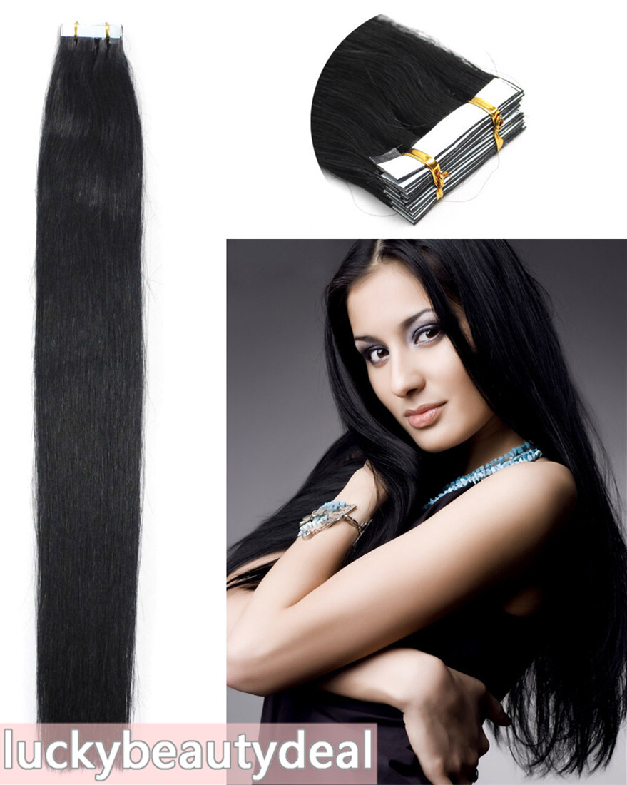 Tape-In Real Human Hair Extensions Seamless Adhesive PU Skin Weft Brazilian Hair