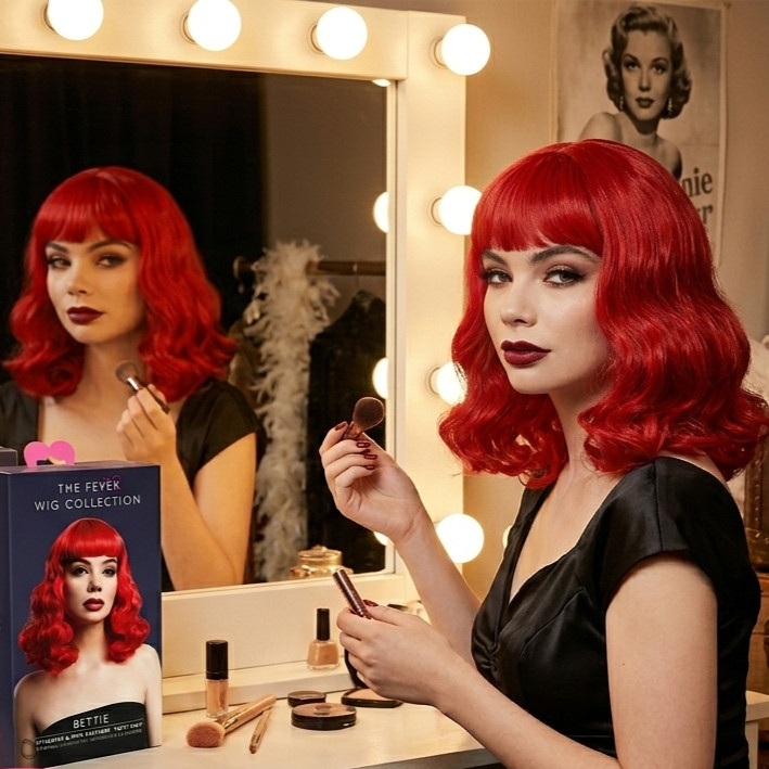 Fever Bettie Wig red shoulder length woman soft wave daily dance stage actress