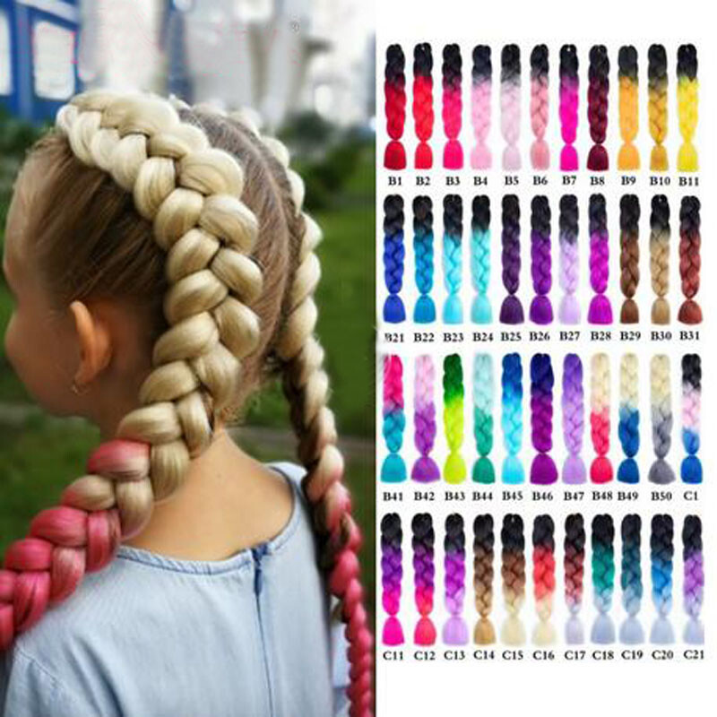 Jumbo Braiding Hair Synthetic Ombre Kanekalon Braids 24” Crochet Extensions