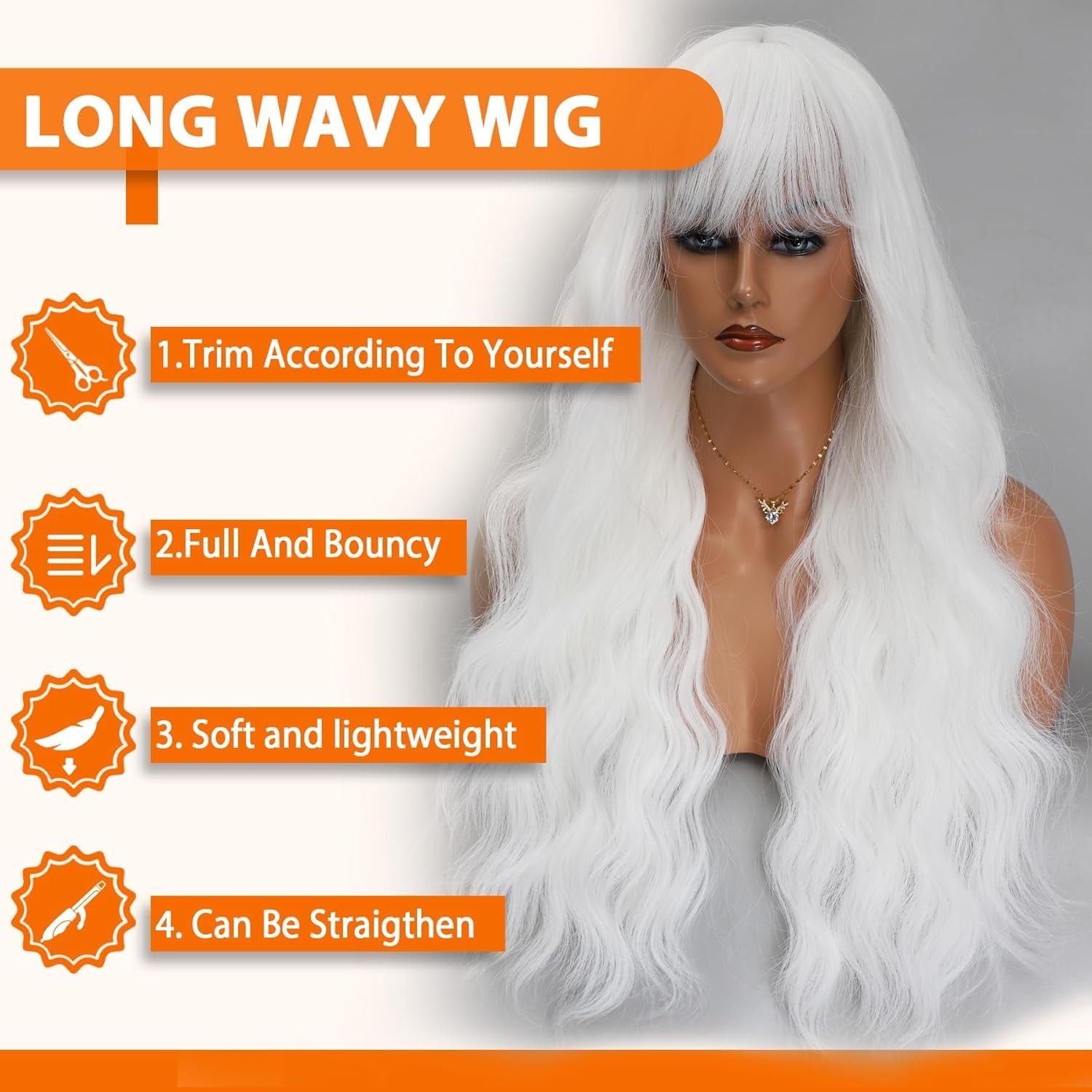 Long Wavy White Wigs for Women 26 Inch White Wig with Bangs Natural Looking S…