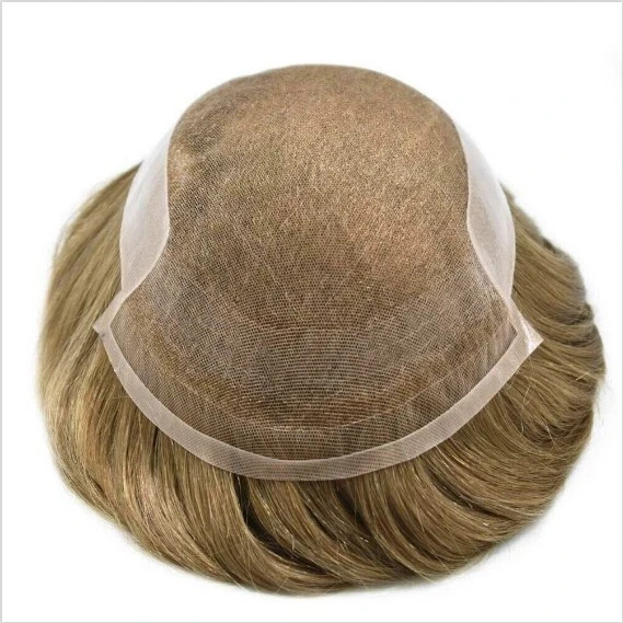 Mens Toupee French Lace Front Human Hair Replacement System Poly Skin Hairpiece