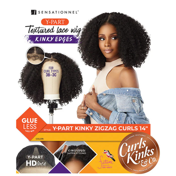 Sensationnel Kinky Edges Glueless Y-Part Lace Front Wig – KINKY ZIGZAG CURLS 14″