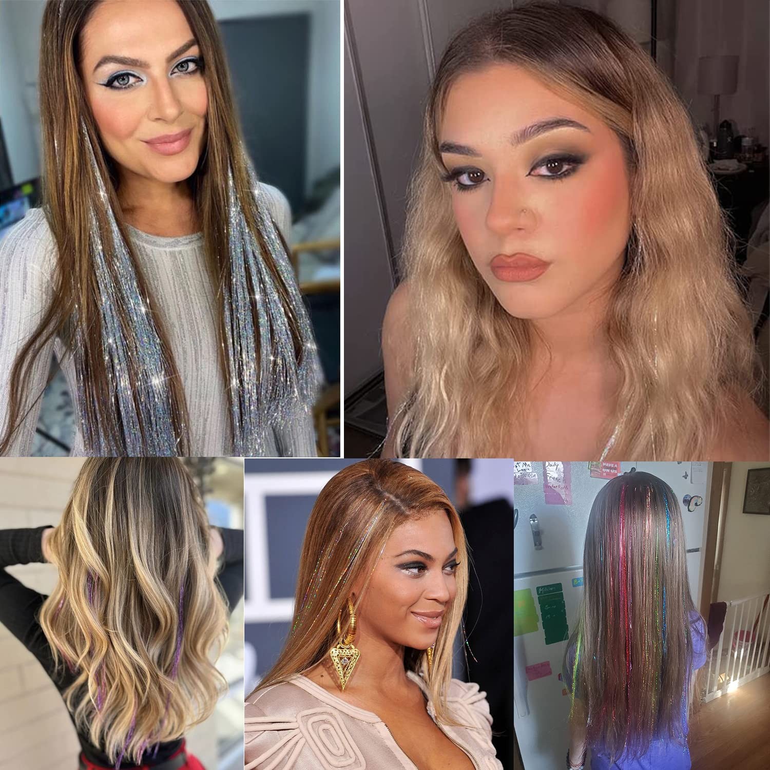 Hair Tinsel 16 Colors 3200 Strands Glitter Tinsel Hair Extensions Kit with Tools