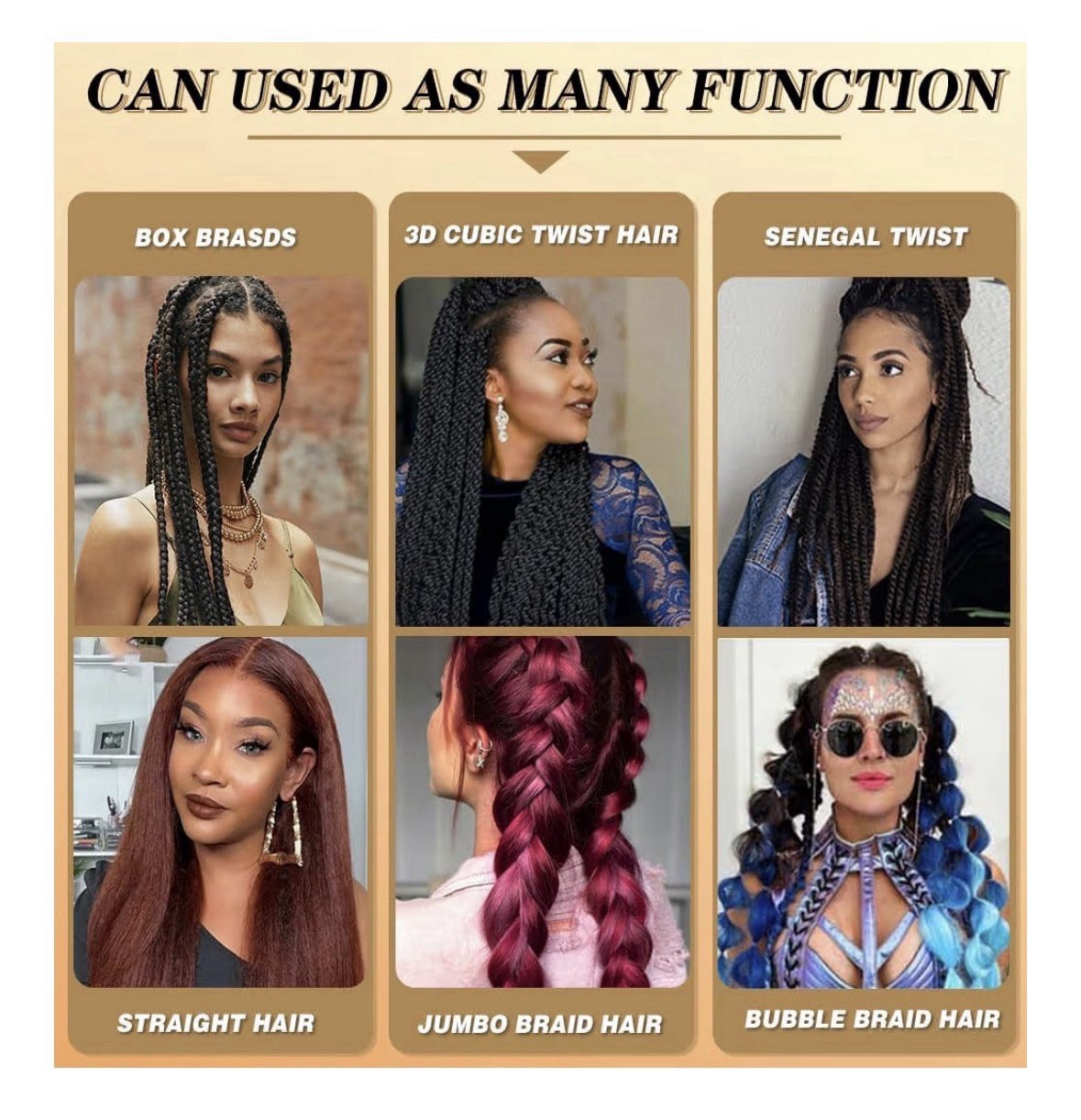 Braiding Pre Stretched 20 Inch 6Pcs/Pack Hair Extensions Yaki Synthetic 1B Black