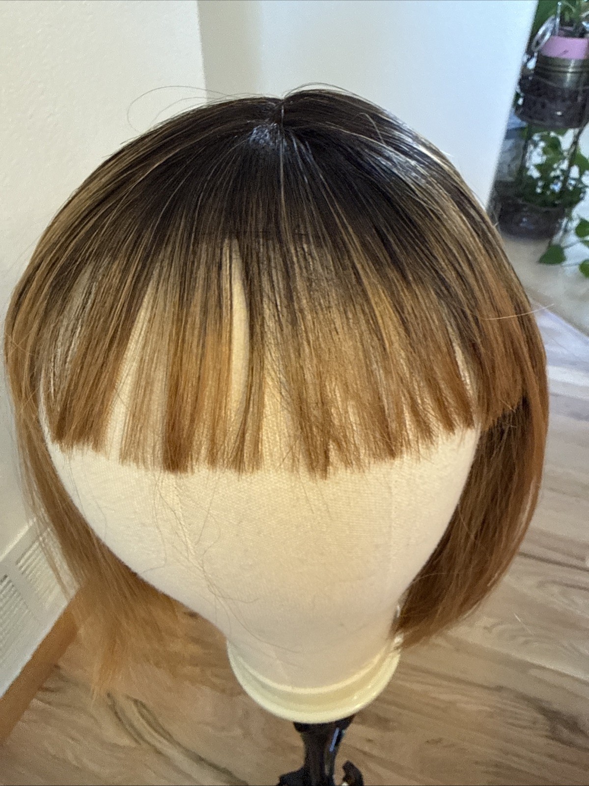 486A Human Blend R J Park Wig Chocolate Brown With Black Ombre 12”