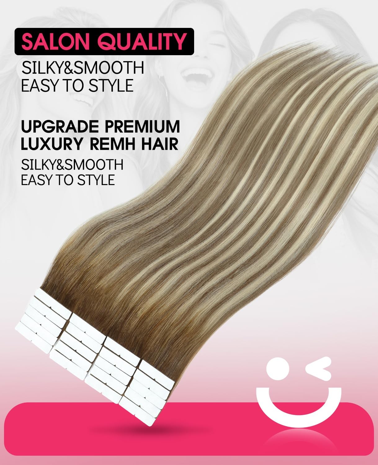Youngsmile Invisible Tape In Hair Extensions Human Hair 20Pcs 45G Balayage