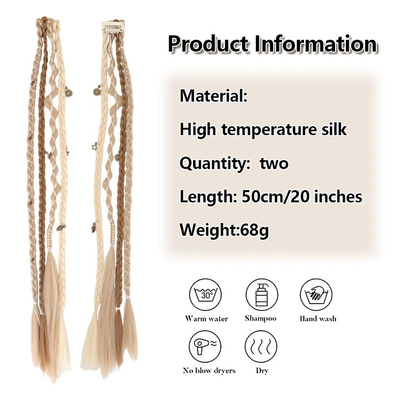 4 Strand Braided Synthetic Hair Extensions with Charming Accessories Easy Attach