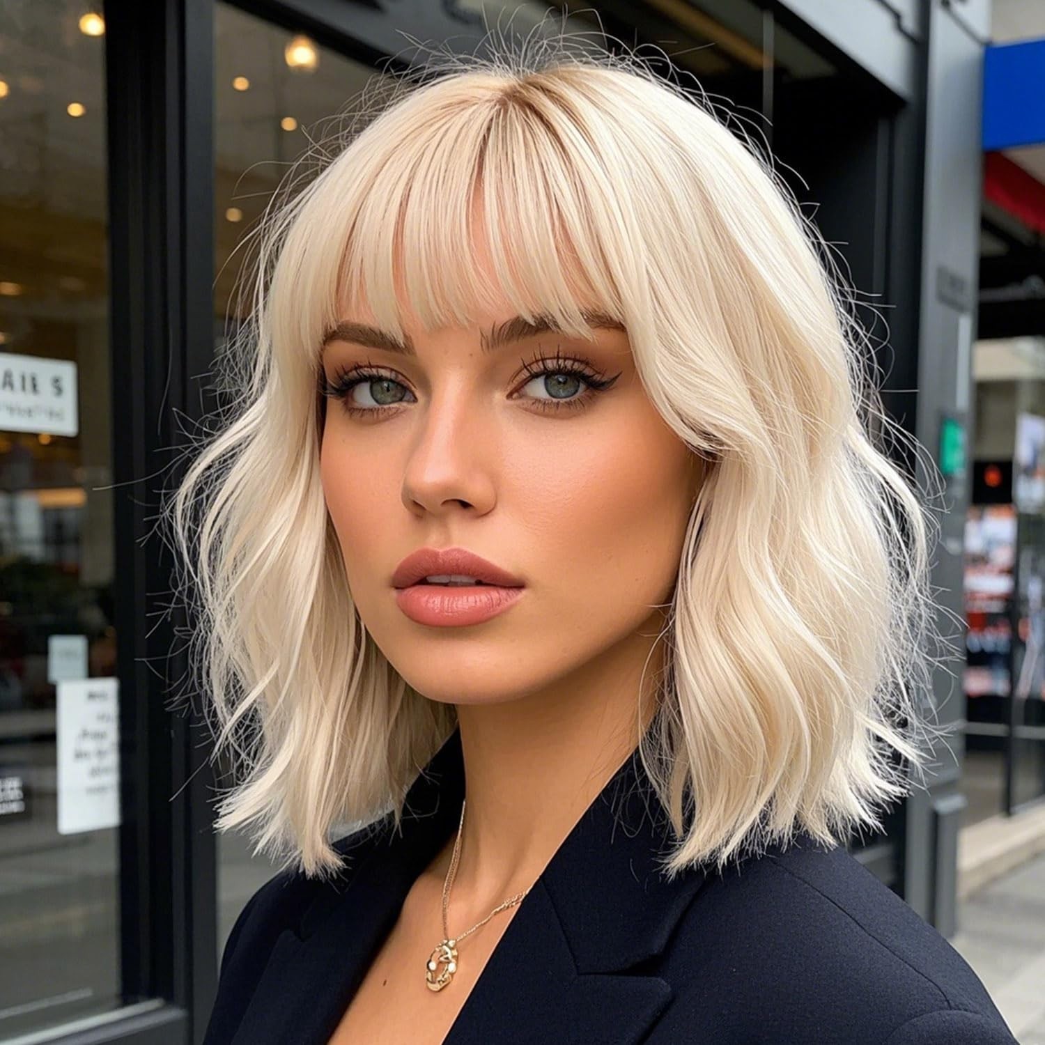 14″ Blonde Wavy Bob Wig for Women Daily Cosplay Party 74E714964