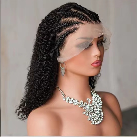 16” Curly Hair 13×4 Lace Front Braid Cover Curly Wigs For Women