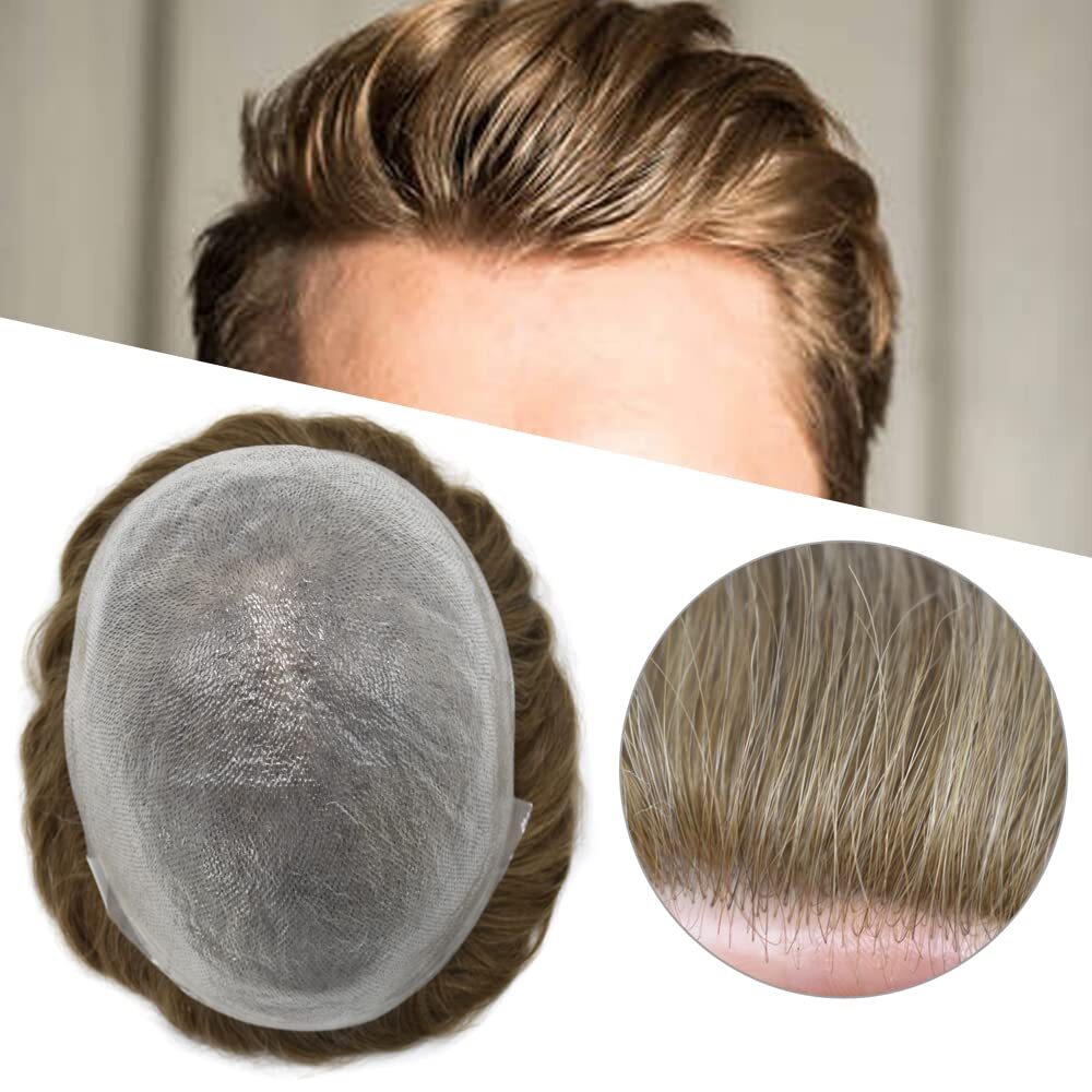 Mens ToupeeUltra Thin Skin Hairpiece Invisible Poly PU Hair replacement systems