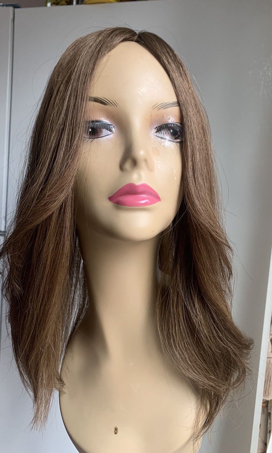 Human Hair Lined Mono Topper Multiple Directional Auburn 6”x6” 17” Long