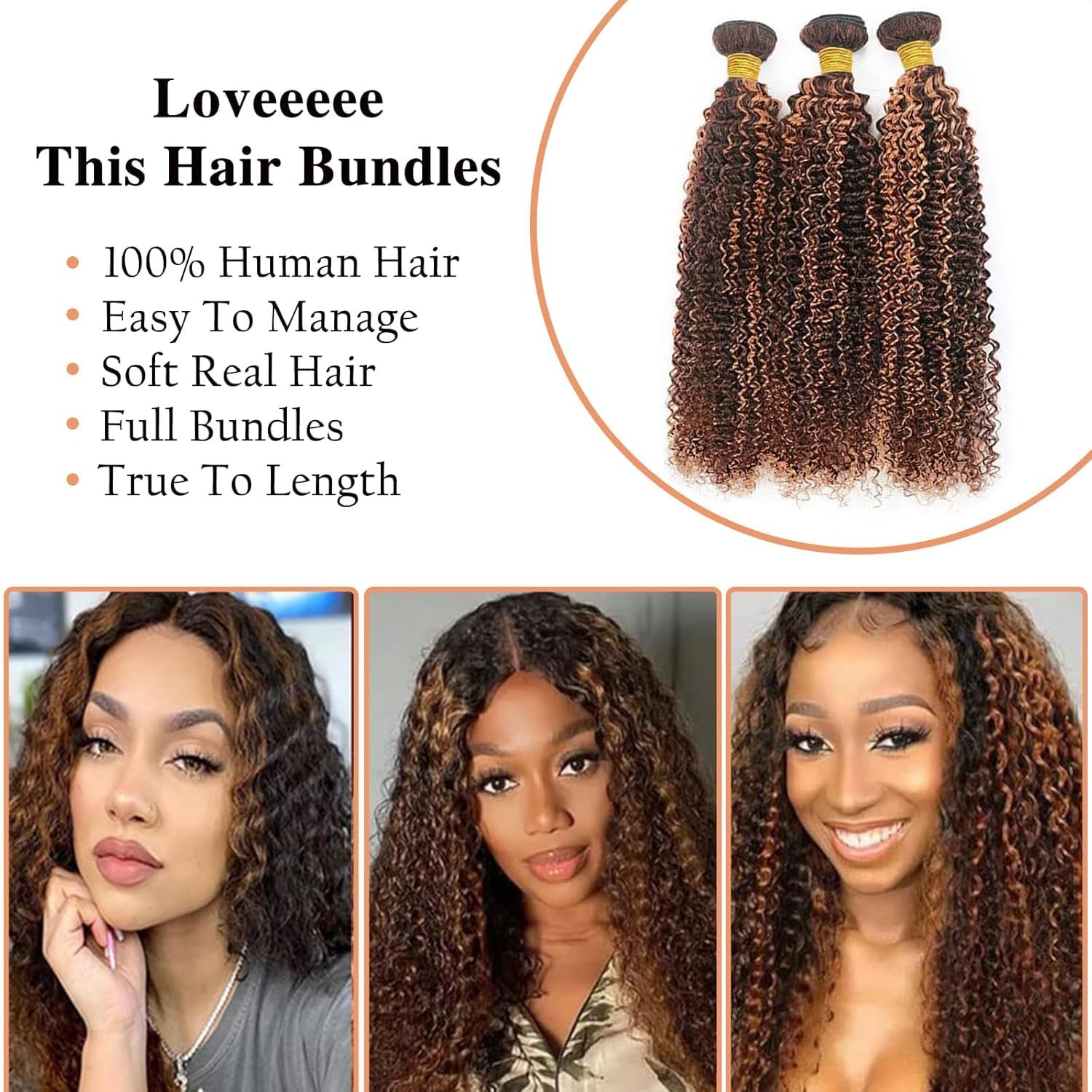 Giginger Jerry Curly Human Hair Bundles 26 28 30 Inch Brazilian Chocolate Brown