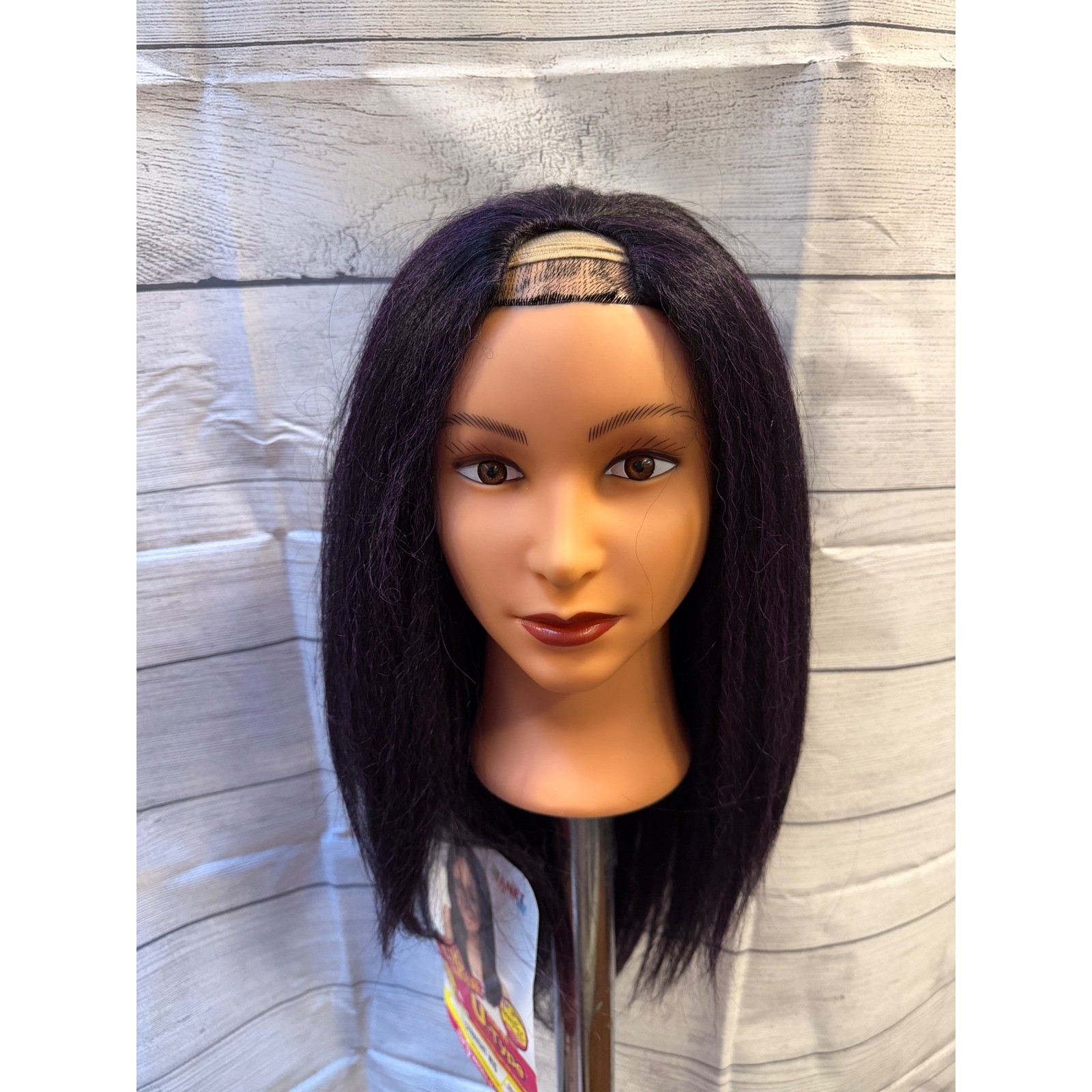 Black purple u-clip in straight wig synthetic