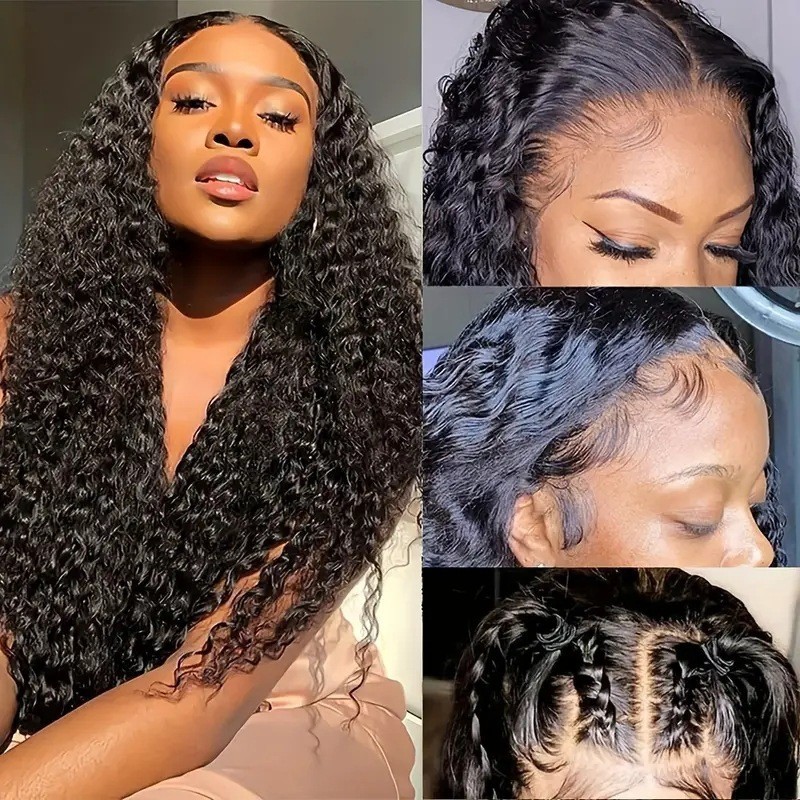 Front lace 13 * 4 synthetic full head cover small winding tube long curly hair