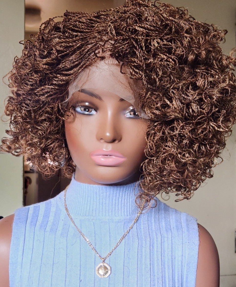 Handmade braided Senegalese twist curly wig Brown