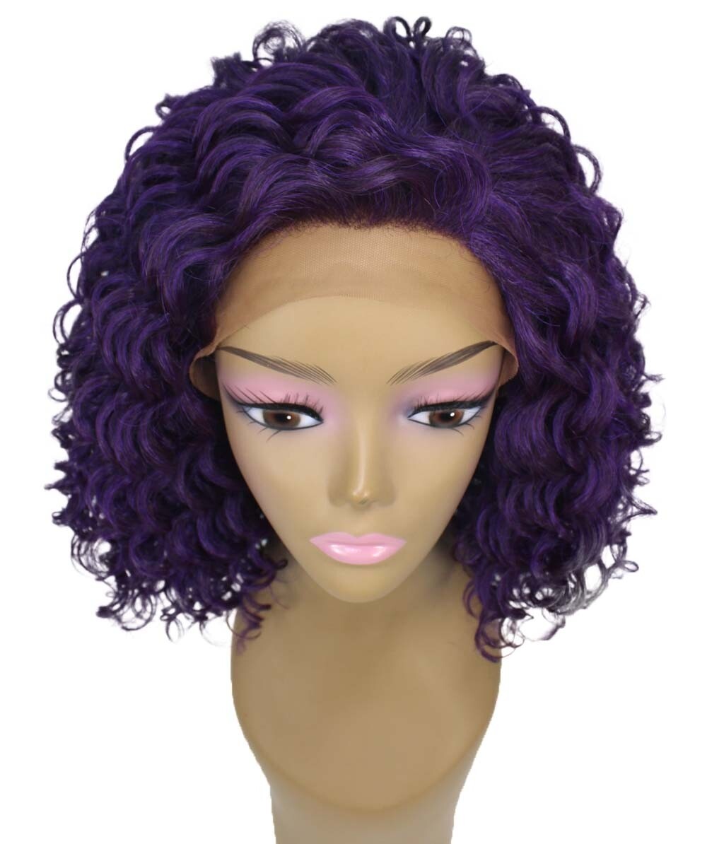 LUXLUXE Ada Curly 17.5 Inch Long 13×2.5 Hand-Tied Lace Front Wig, Violet Blende
