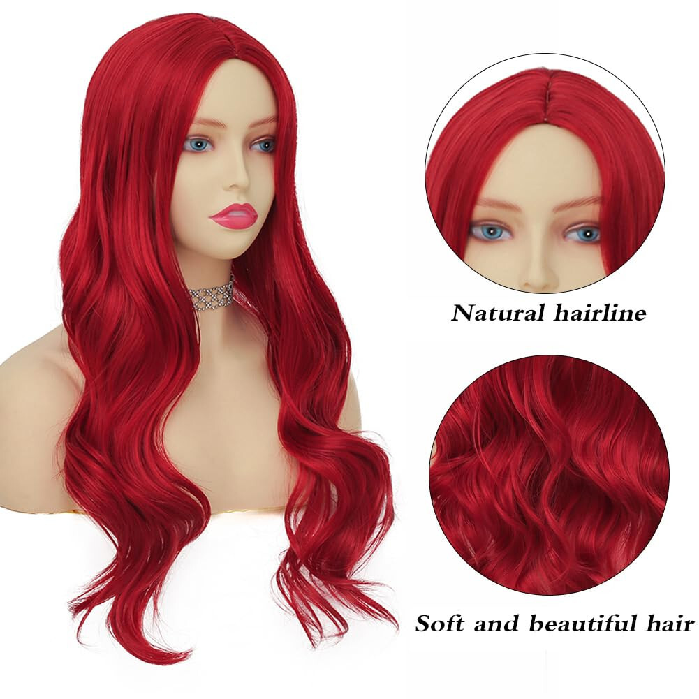 Earin 22″ Long Red Wavy Wig Center Part party girl cosplay celebrity actress
