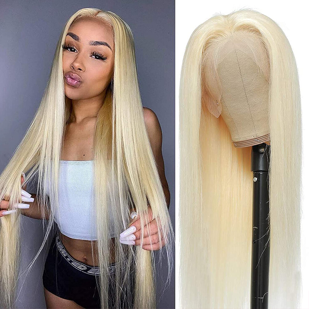 Long Straight 613 Light Blonde Hair Wig Synthetic Lace Front Wigs Heat Resistant