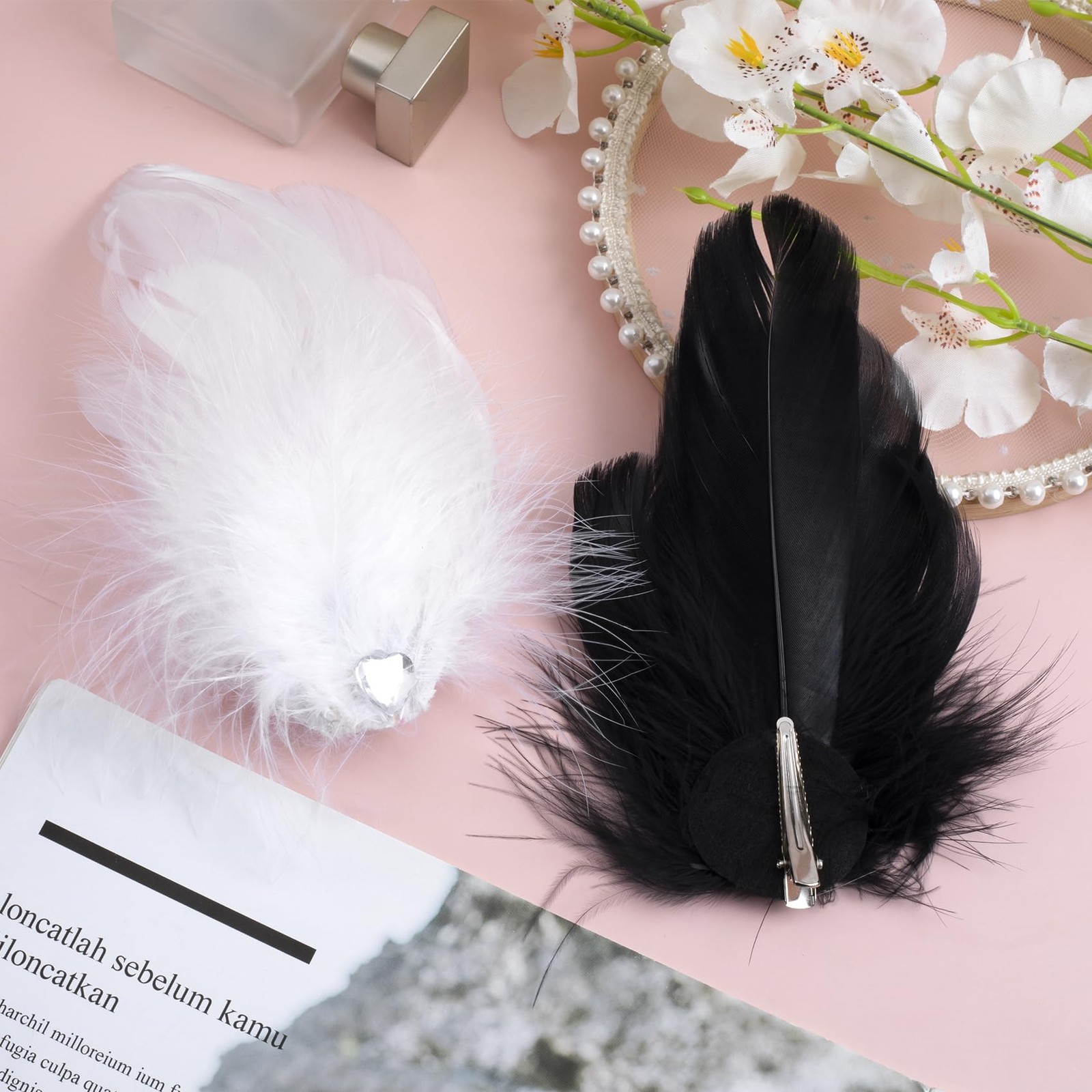 ANCIRS 2 Pack Feather Hair Clips for 1 Count (Pack of 2), 1 Black & 1 White