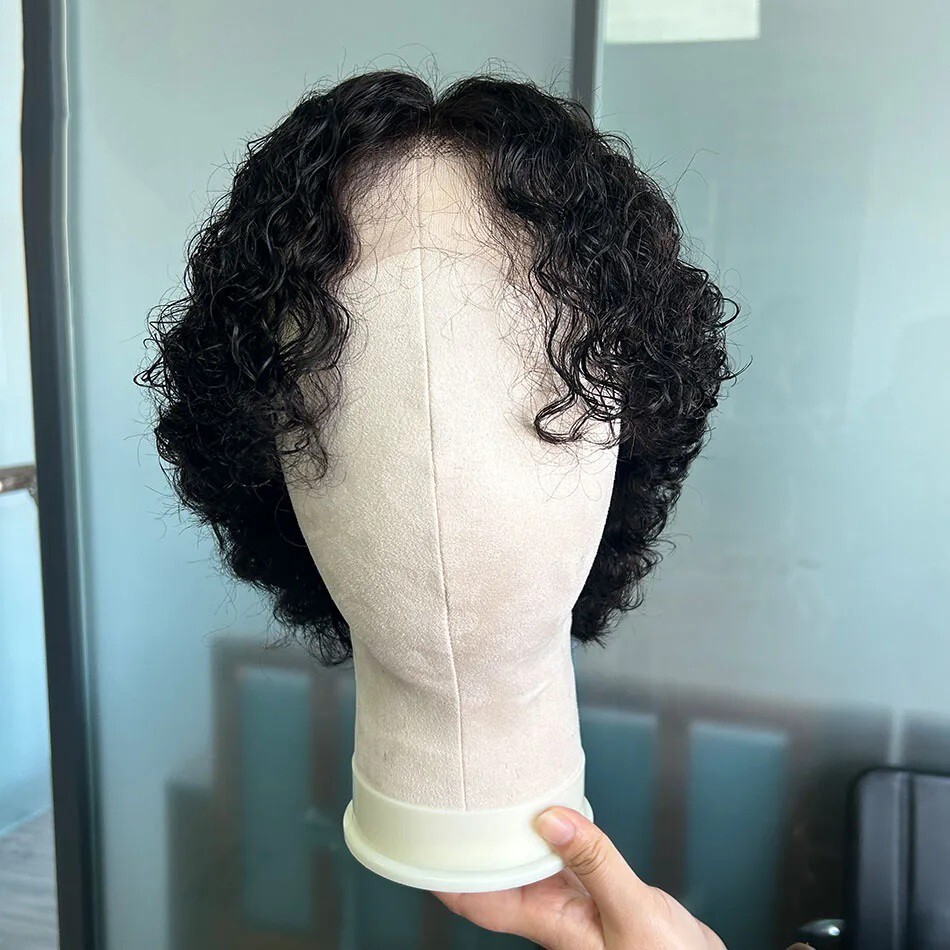 Human Hair Brazilian Remy Deep Part Curly Full Lace Wigs For Men Pixie Cut Short