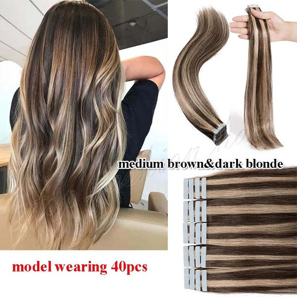 9A Russian Tape In Remy Human Hair Extensions Full Head Skin Weft Straight THICK