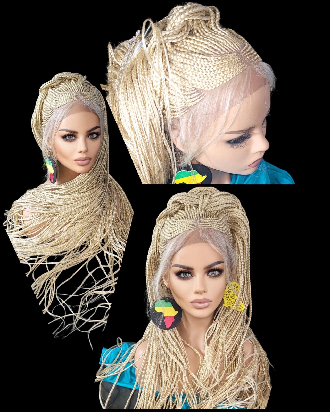 Braided Wig Full Lace 32″ Blonde Ombre Micro Braids Glueless Handmade NWT Long
