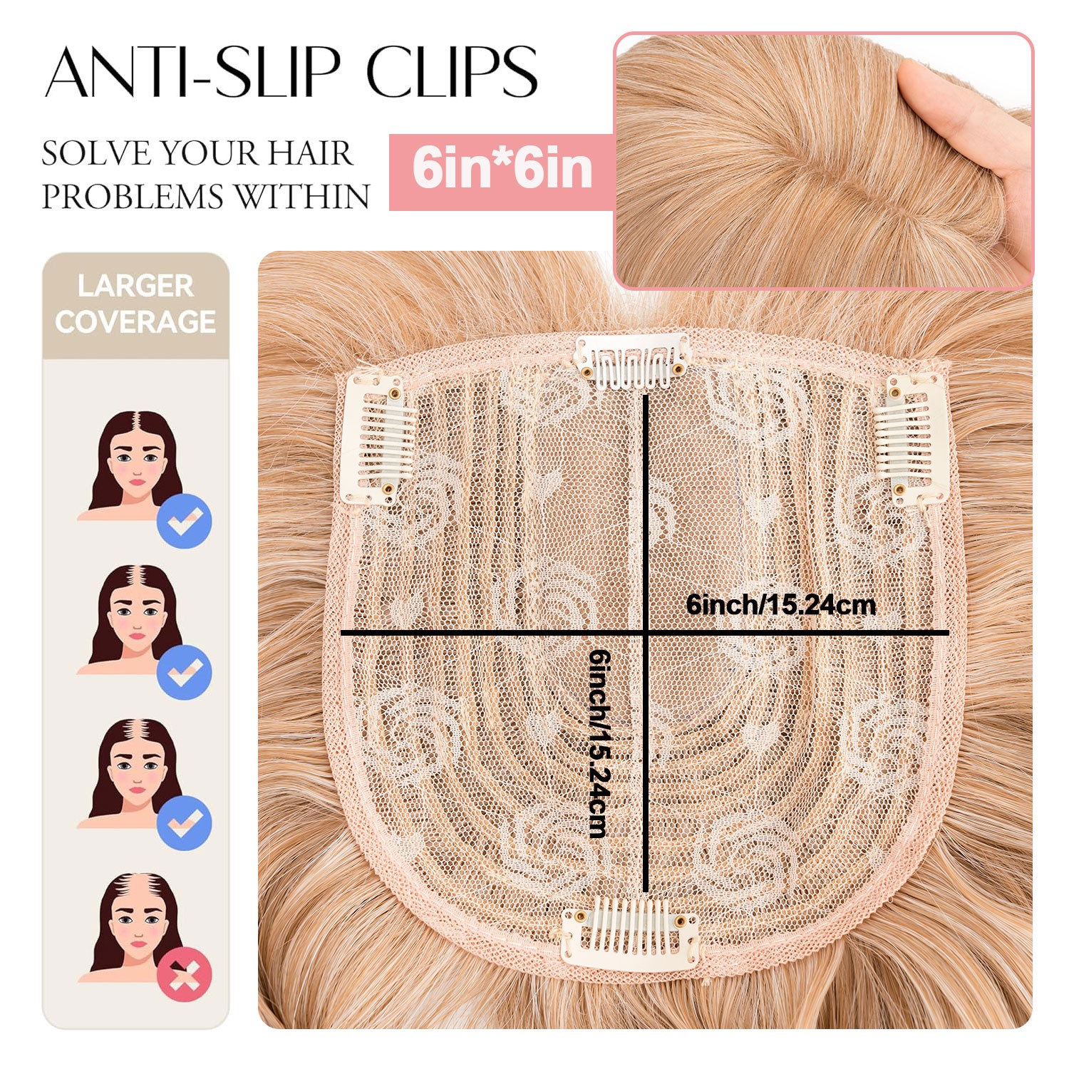USA 6*6in Hair Topper Clip In Hair Extension with Bangs Lace Toupee Natural Hair