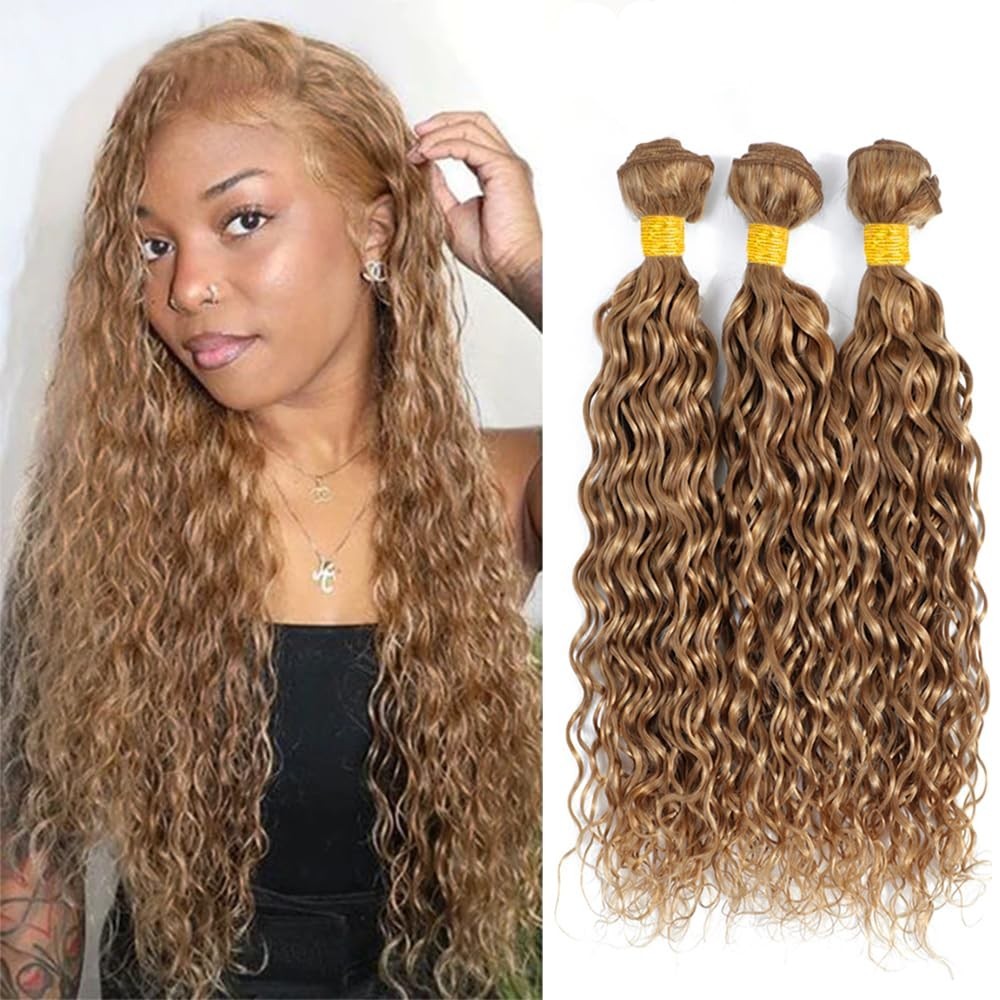 24 26 28 Inch Honey Blonde Water Wave Human Hair Bundles – Brazilian Remy Double