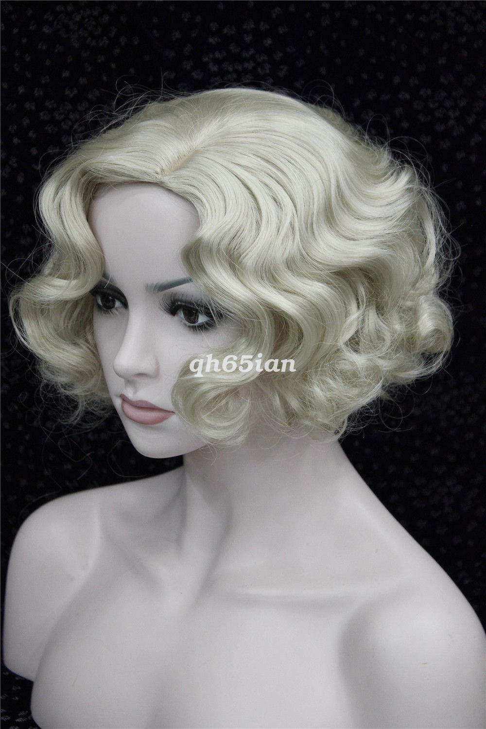 Womens Retro Short Finger Wave Curly Wavy Pinup Wigs Halloween Cosplay Wig