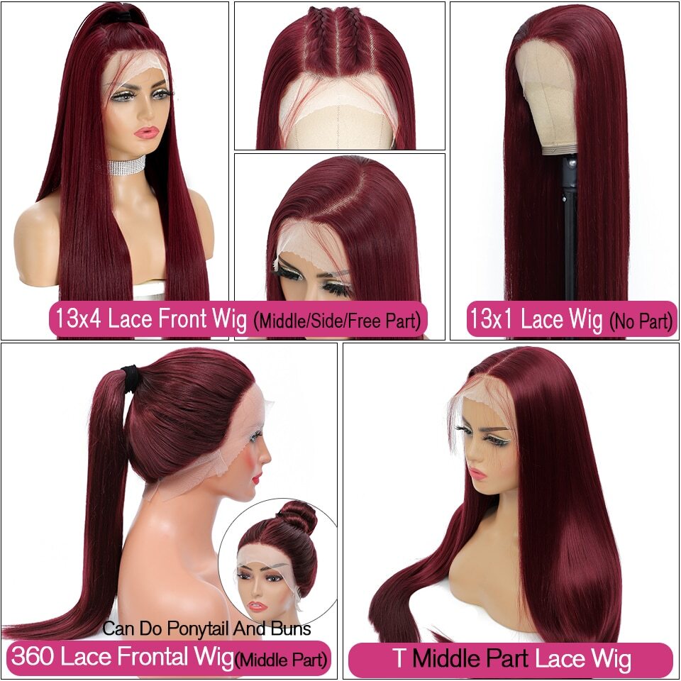13x4Transparent LaceWigs Synthetic Straight Burgundy Wig Pre Pluck HeatResistant