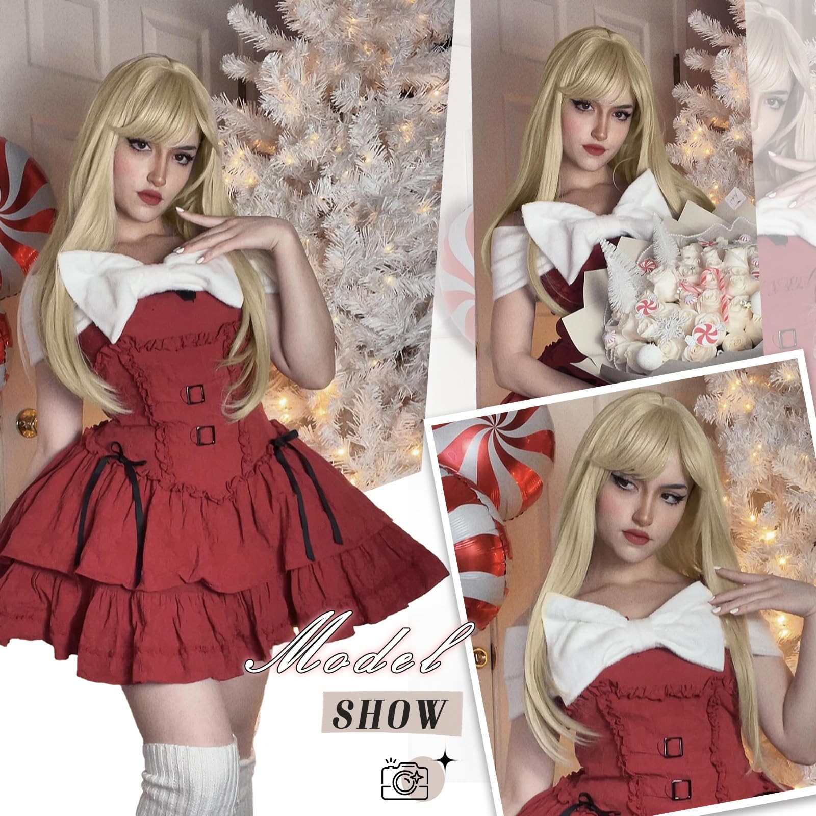 Long Blonde Wig with Bangs Straight Blonde Wig for Women Natural Looking Hair…