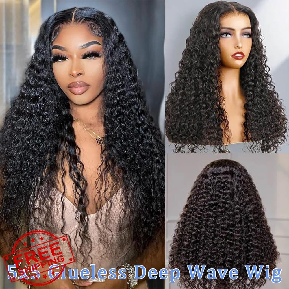 Pinketer 22 Inch Natural Color Deep Wave Lace Closure Wig