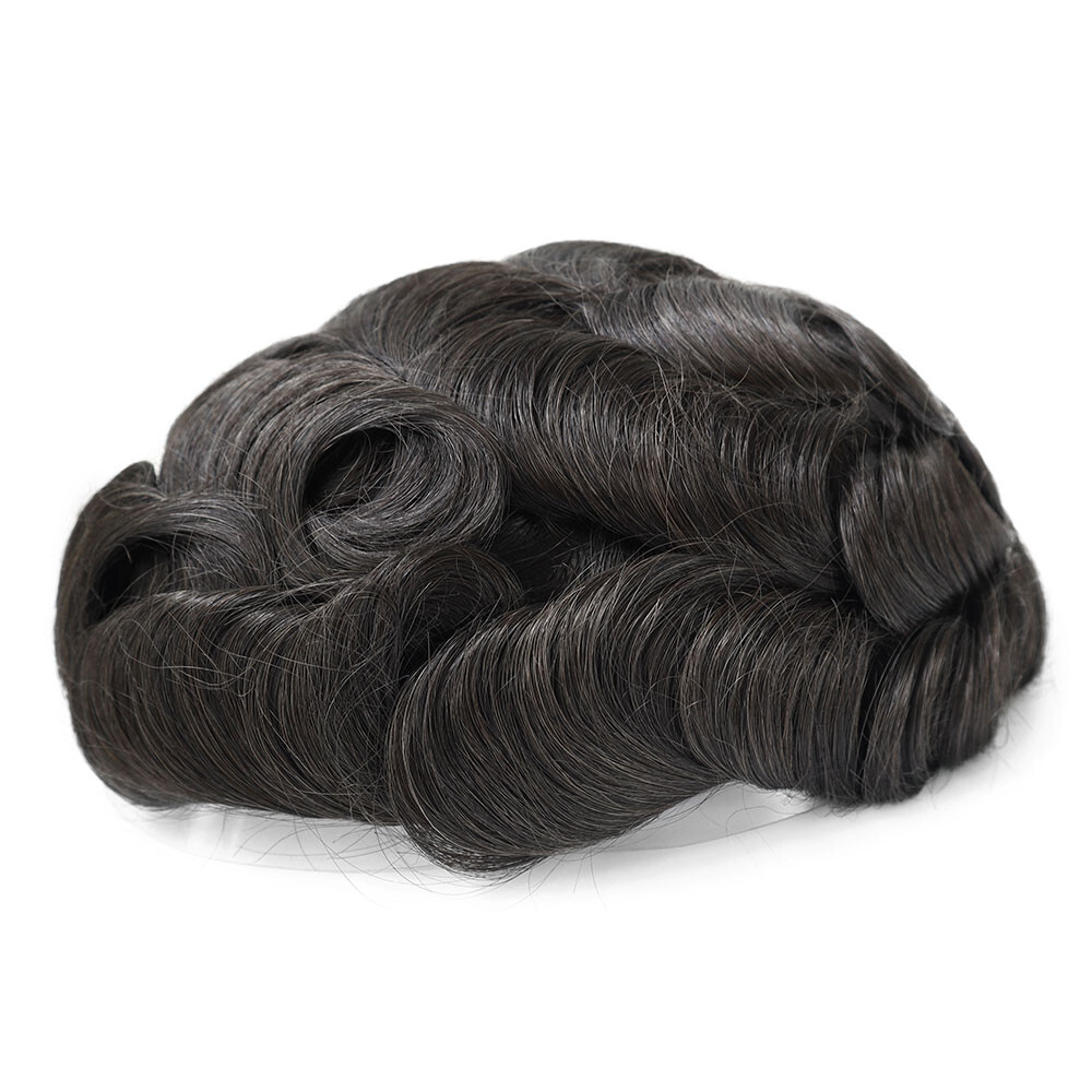 Mens Human Hair Replacement System Injection Poly Skin Toupee Hair Piece#2