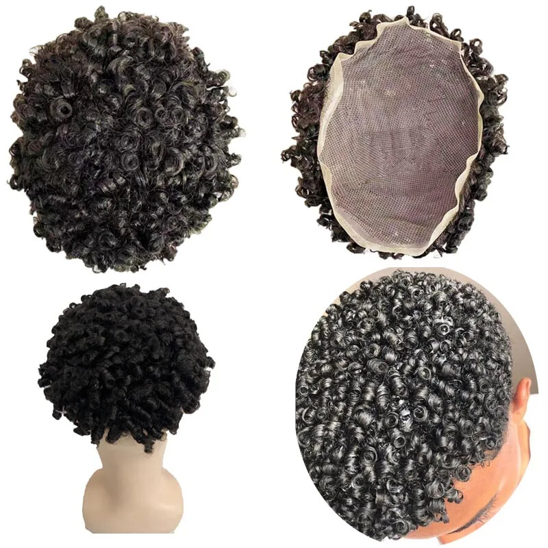 15mm Curl 7×9 Toupee Full Lace Units for Black Men
