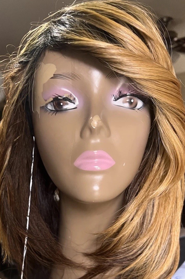 100% GOLDEN BLONDE MIXED DARK BROWN OMBRÉ W/ BANGS HAND TIED CAP HEAT OK NEW