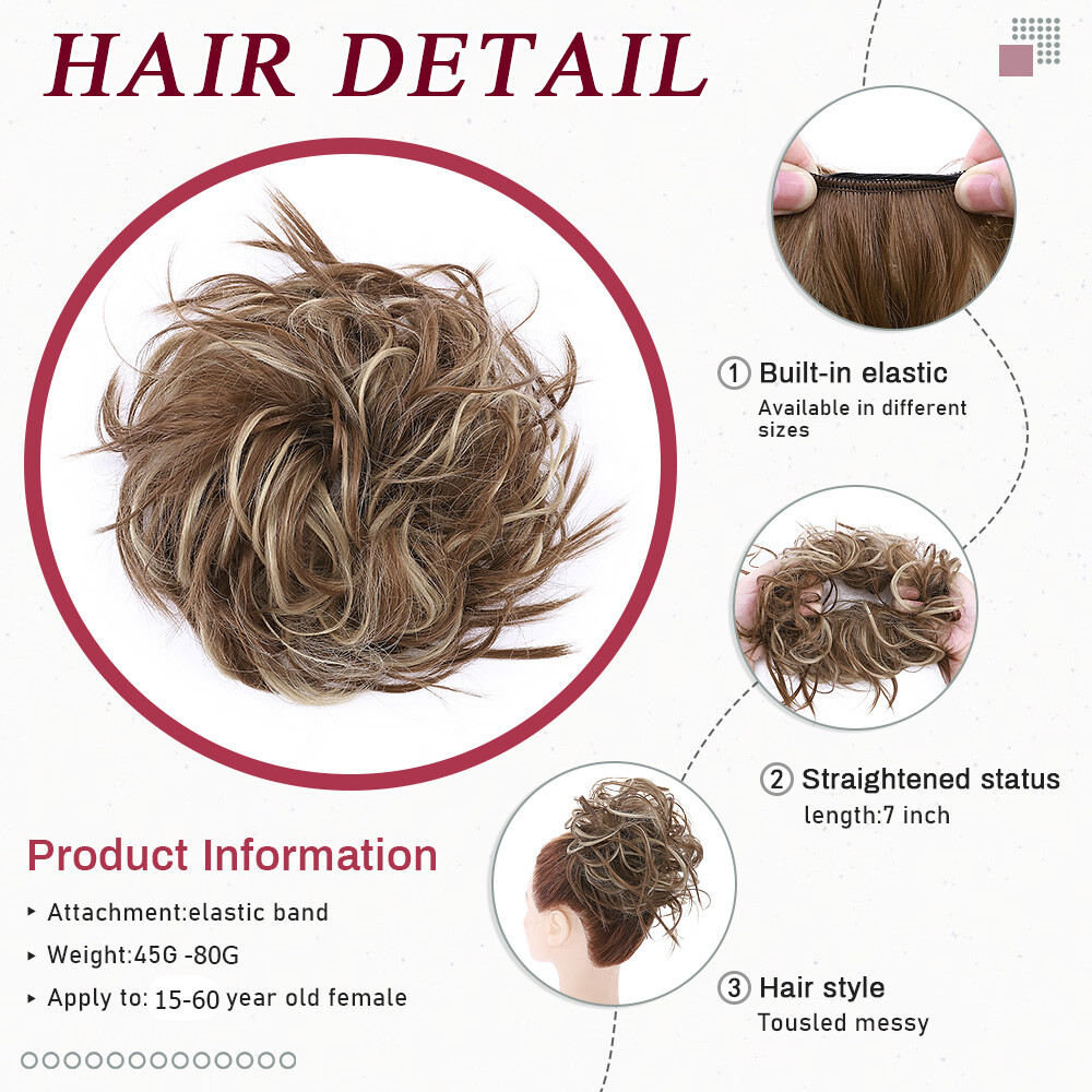 100% Real THICK Curly Chignon Messy Bun Updo Cover Wrap Hair Piece Extensions
