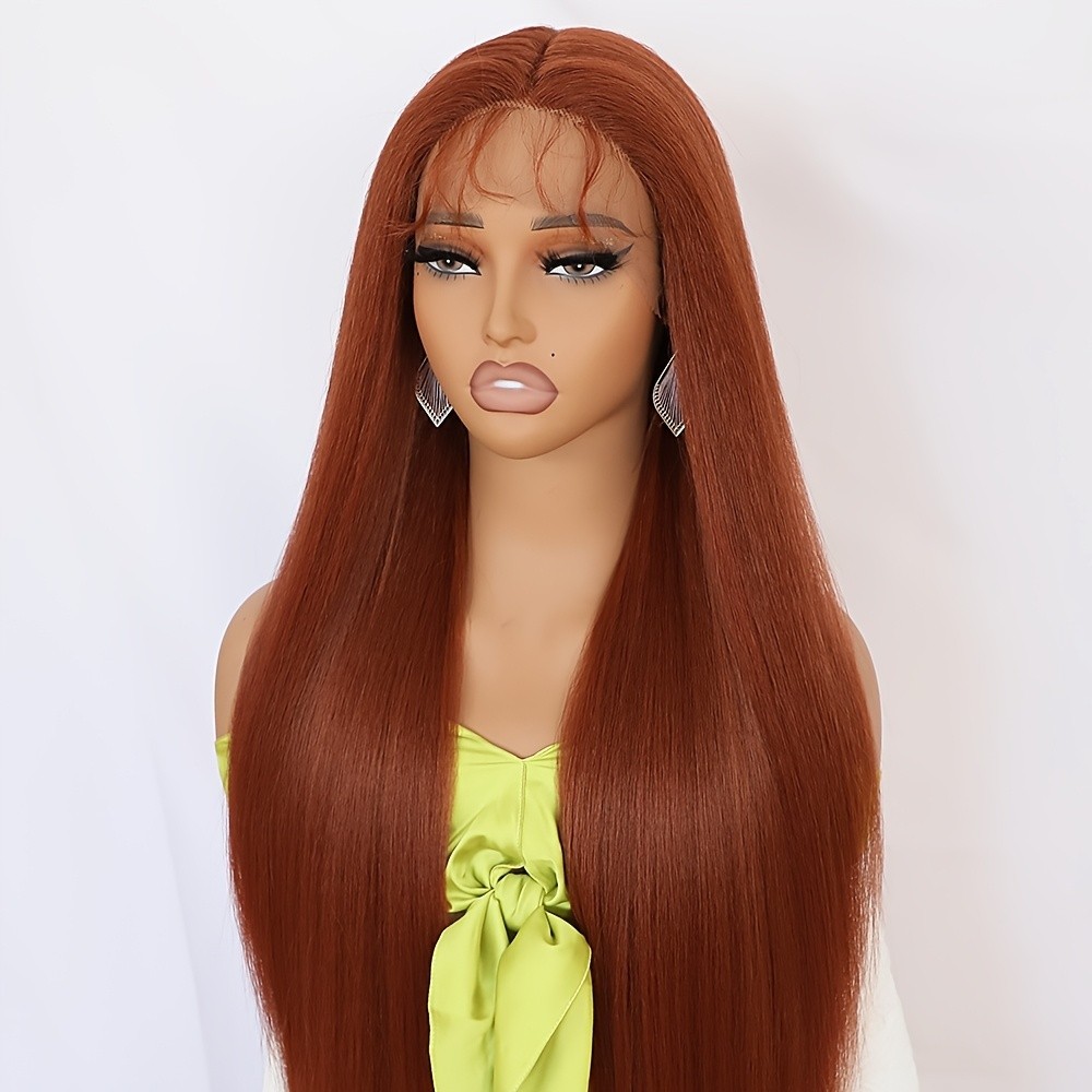 Ginger Long Straight Hair Synthetic Lace Front Wigs Glueless Pre Plucked Natural