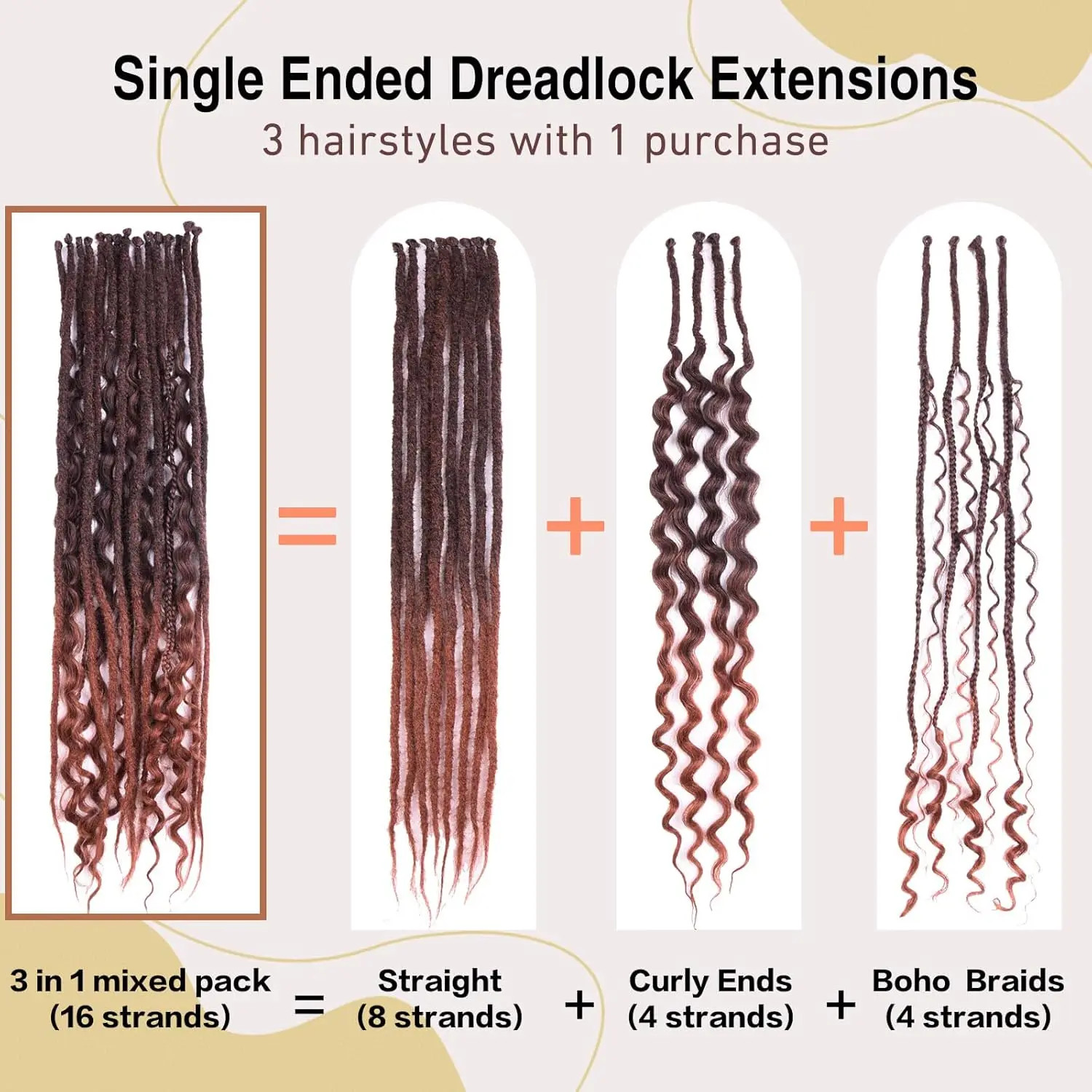 Single End Dreadlocs Braids 3 In 1 Mixed Hippie Hair Extensions for Women