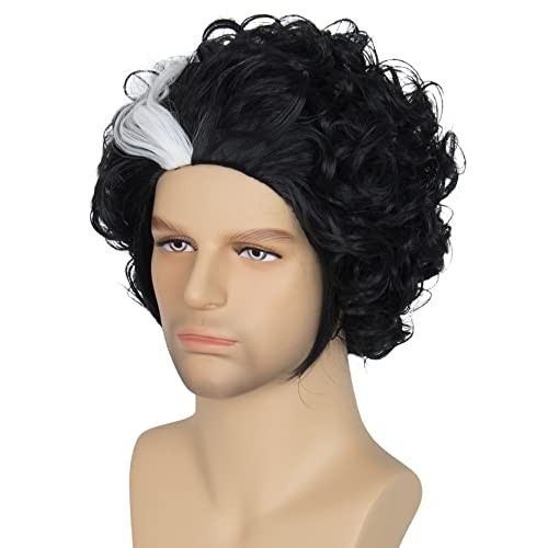 Miss U Hair Short Curly Strands Men Adult Party 21-23 Inch Black with White