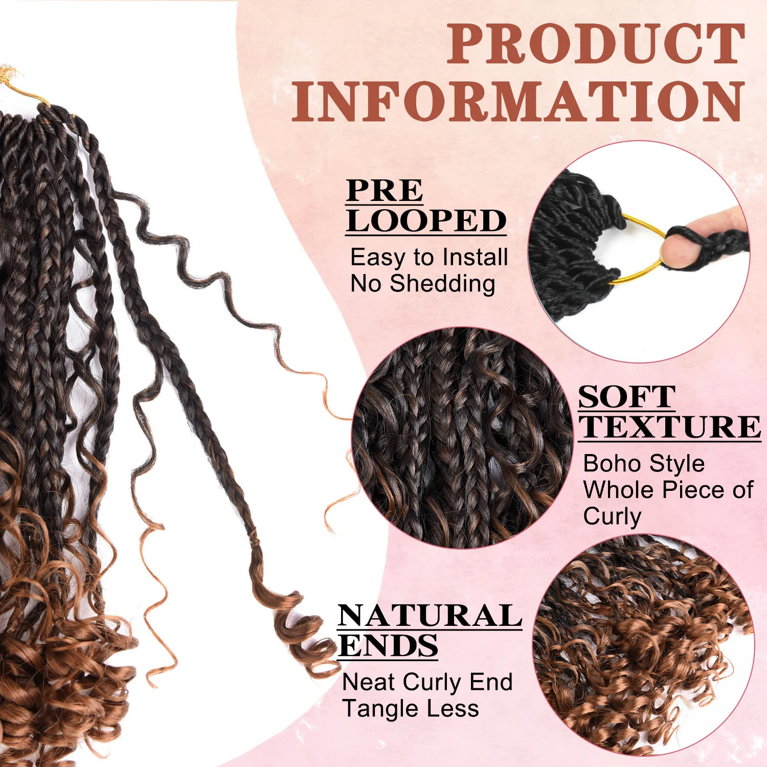 Goddess Box Braids Crochet Hair 12 Inch Curl Ends Hair Extensions For Women