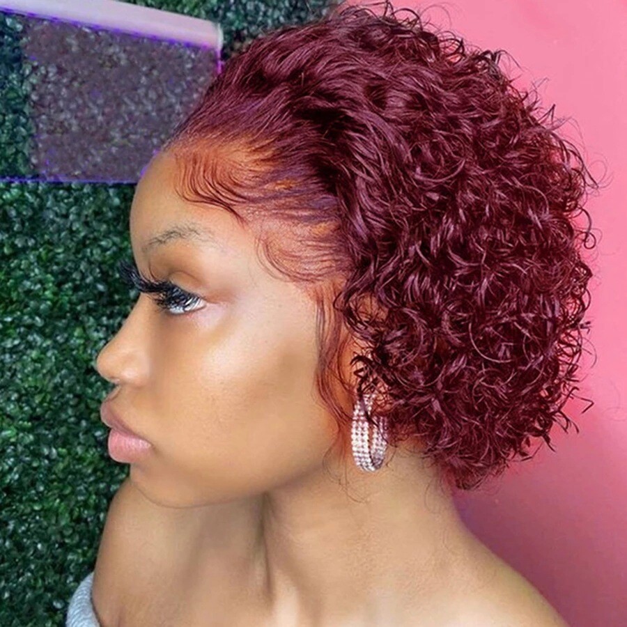 1 Set Short Deep Wave 13×4 Lace Front Wig Curly Human Hair Wigs Synthetic Hair