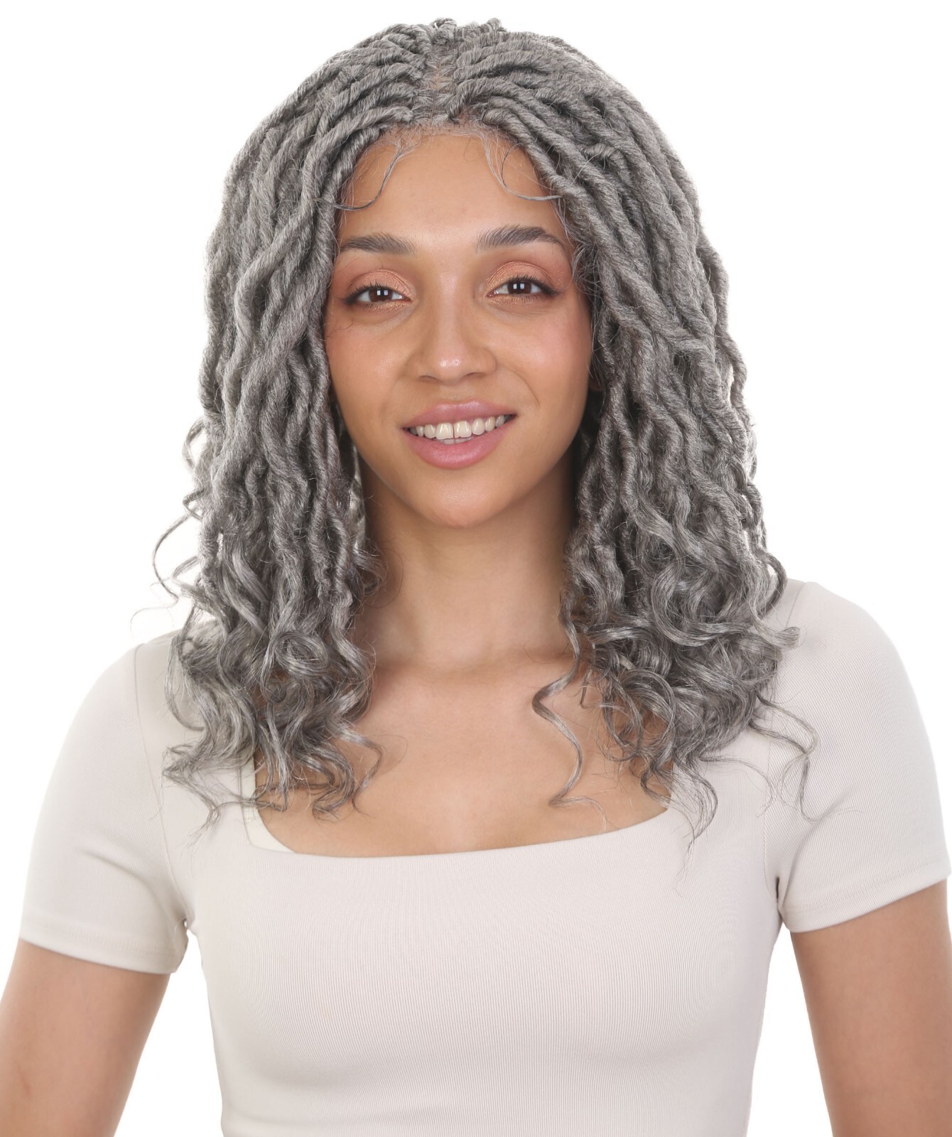 LUXLUXE Andrea 4×4 Curly Long 4X4 Hand Tied Lace Braid Wig