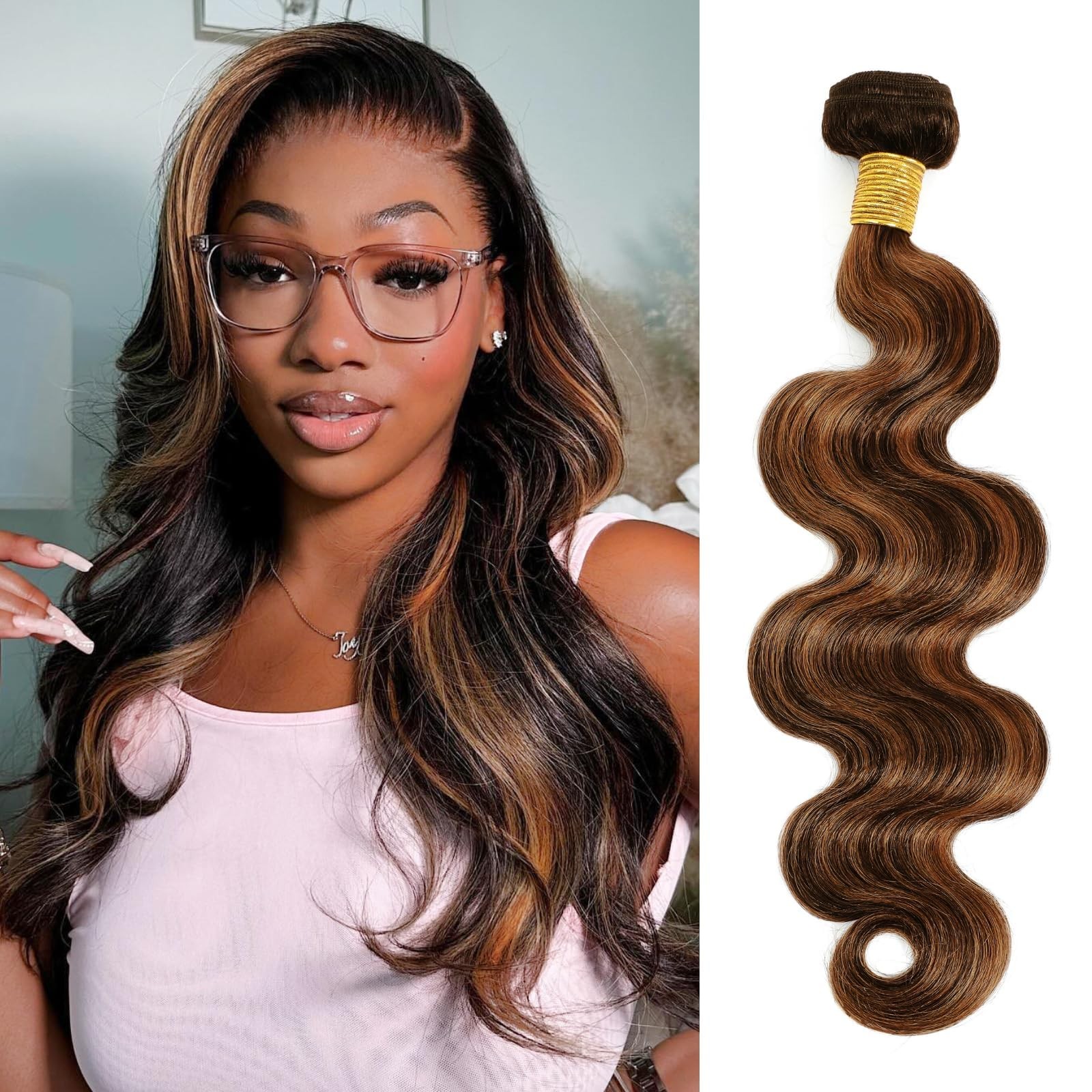 Body Wave Hair Bundles 24 In Ombre Brown Highlight 12A Remy Human – Soft