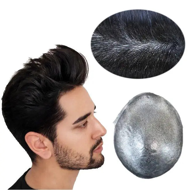 Male Hair Prosthesis 0.08-0.10mm Skin Toupee 100% Human Hair Men’s Wig