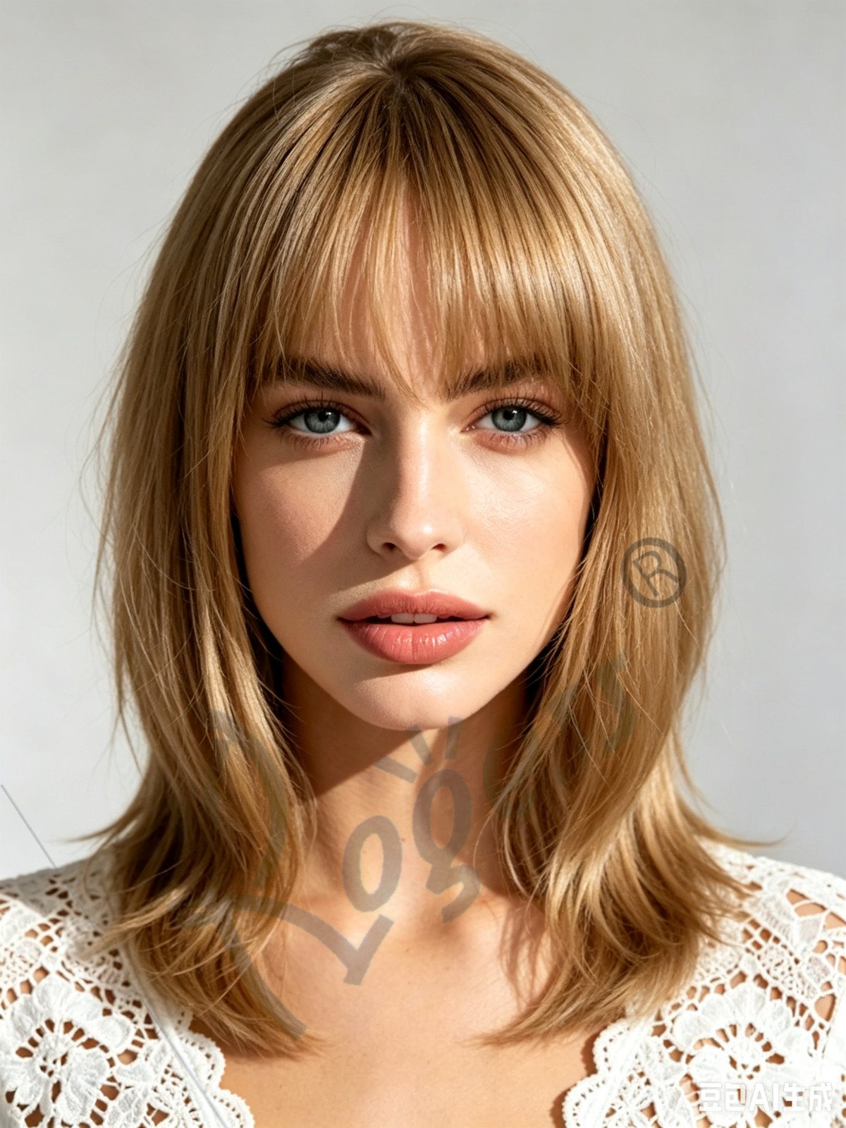 Brown Layered Shoulder-Length Wig with Bangs Heat Resistant Synthetic Hair5253