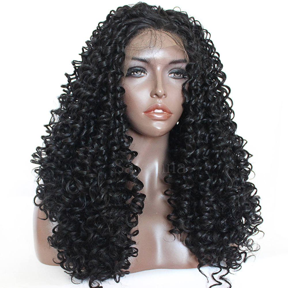 Long Kinky Curly Hair Synthetic Lace Front Wigs Heat Resistant Wig Black Women