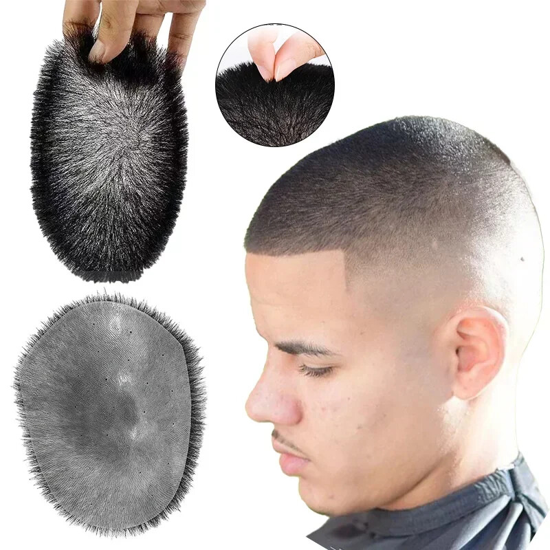 100% Human Hair Buzz Cut Toupee for Men Topper Transparent Biological Scalp
