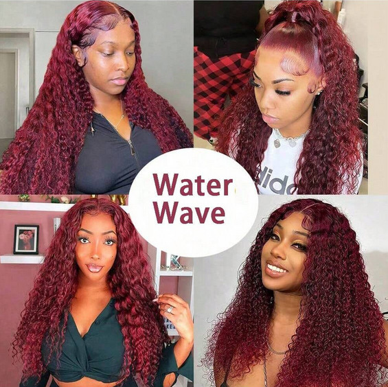 Burgundy 99J Human Hair 200% Density Human Hair 5×5 Water Wave