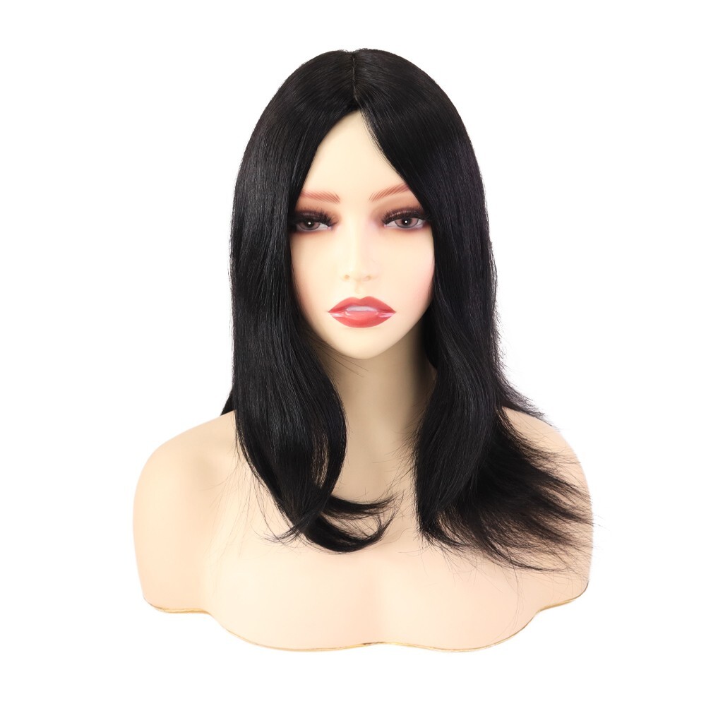 Women Wigs Chinese Remy Human Hair Silk Top Quality Wigs Medium Black Hair Wig#1