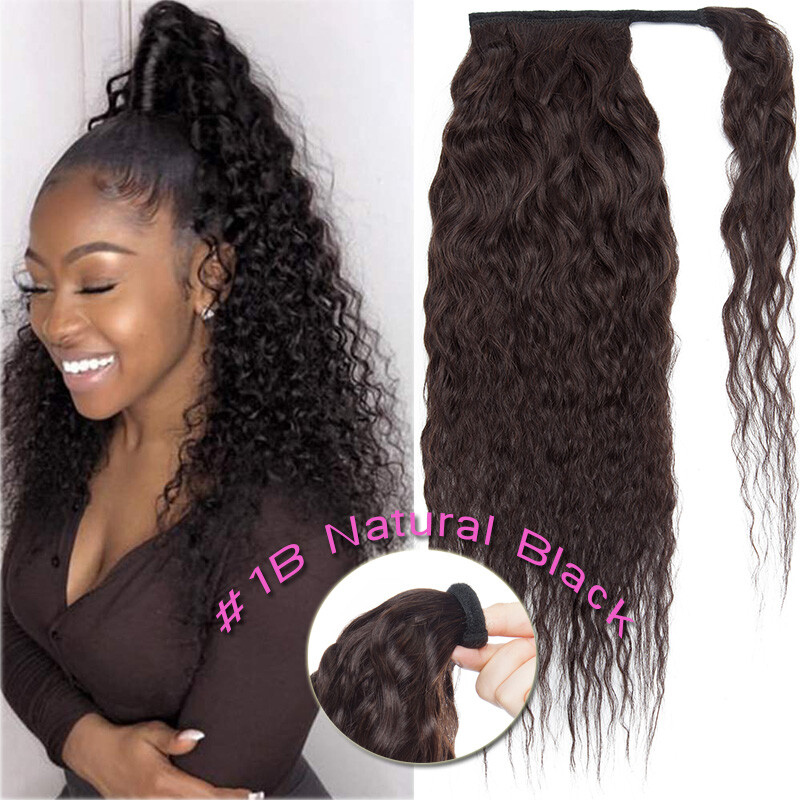 Russian CORN WAVE Clip In Remy Human Hair Extensions Wavy Curly Wrap One Piece F